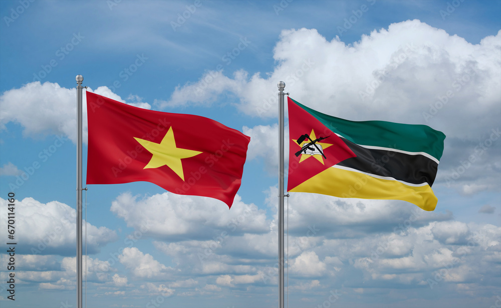 Mozambique and Vietnam flags, country relationship concept Mozambique and Vietnam flags, country relationship concept