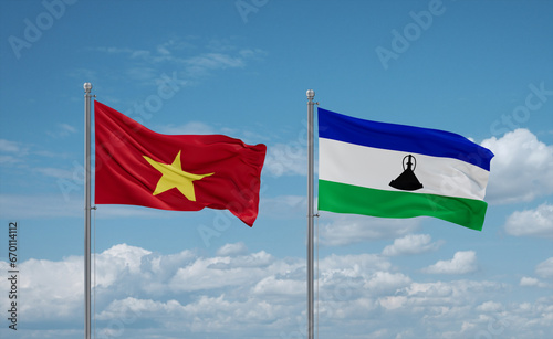 Lesotho and Vietnam flags  country relationship concept