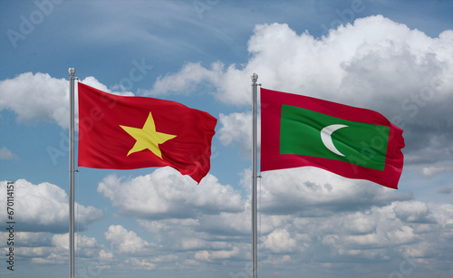 Maldives and Vietnam flags, country relationship concept
