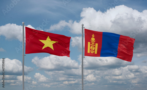 Mongolia and Vietnam flags, country relationship concept