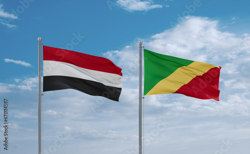 Congo and Yemen flags, country relationship concept