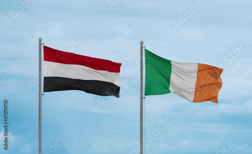 Ireland and Yemen flags, country relationship concept