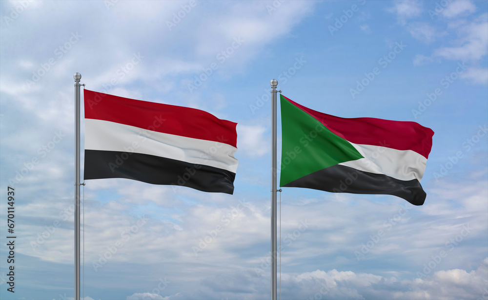 Sudan and Yemen flags, country relationship concept Sudan and Yemen flags, country relationship concept