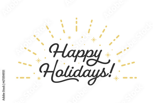 Happy holidays! - ホリデー･クリスマスのシンプルな挨拶の文字とキラキラのあしらい - はがきサイズ
