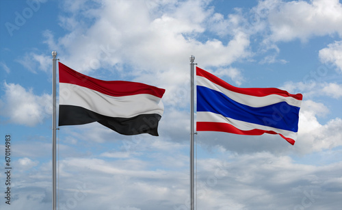 Thailand and Yemen flags, country relationship concept