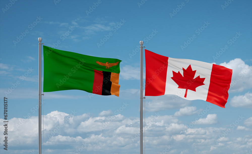 Canada and Zambia flags, country relationship concept Canada and Zambia flags, country relationship concept