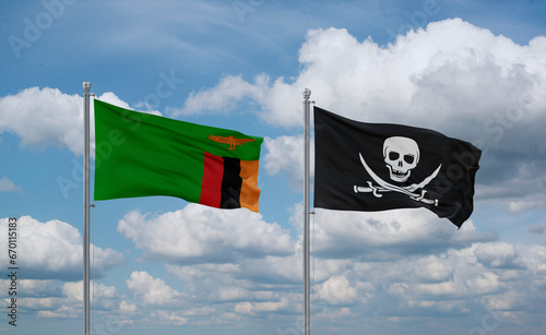 Pirate and Zambia flags, country relationship concept