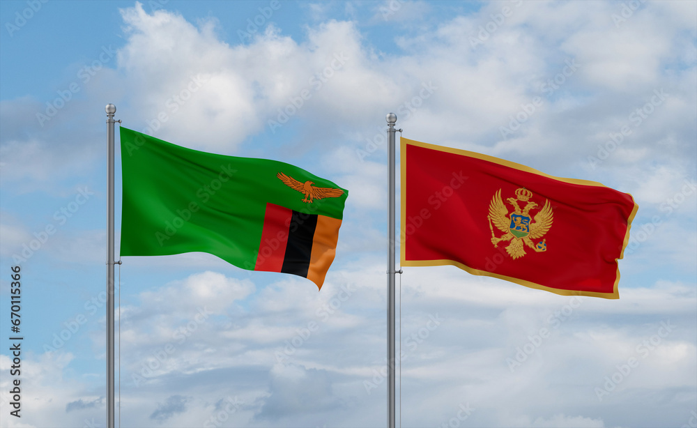 Montenegro and Zambia flags, country relationship concept Montenegro and Zambia flags, country relationship concept