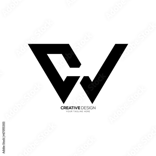 Letter Cw initial modern shapes alphabet unique typography logo concept