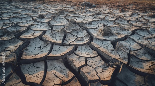 Dusk Over Drought Land: Cracked Soil Under Evening Sky