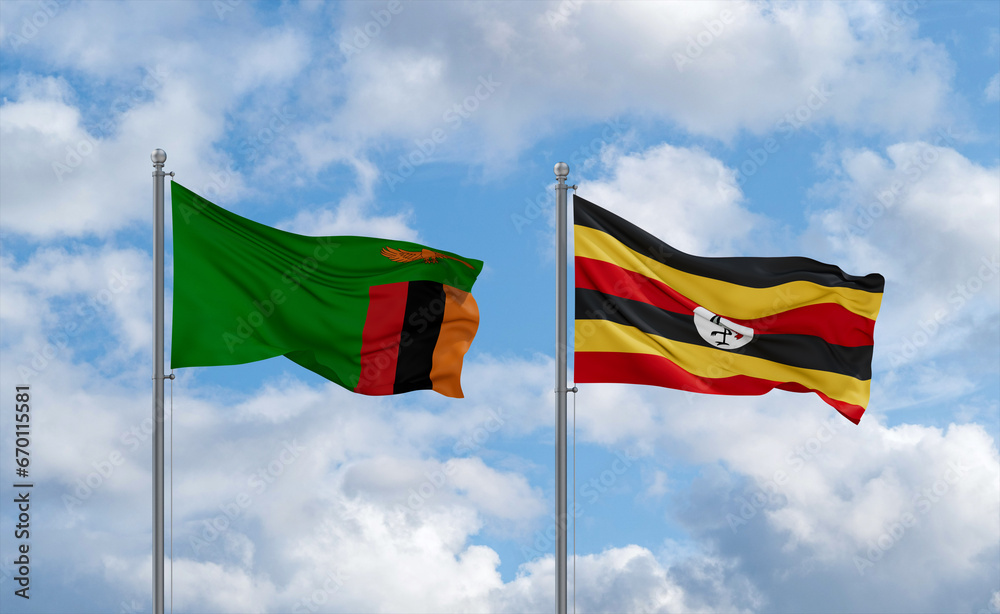 Uganda and Zambia flags, country relationship concept Uganda and Zambia flags, country relationship concept