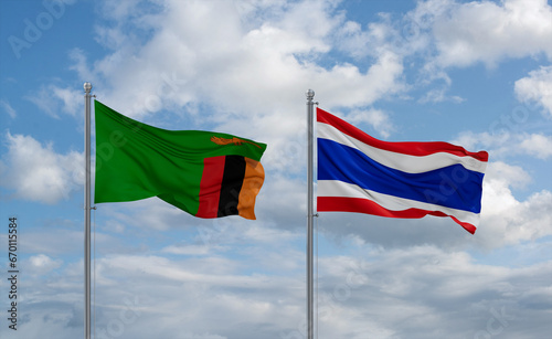 Thailand and Zambia flags, country relationship concept