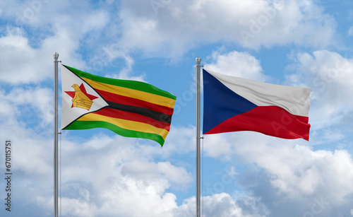 Czech Republic and Zimbabwe flags, country relationship concept