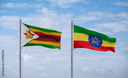 Ethiopia and Zimbabwe flags, country relationship concept