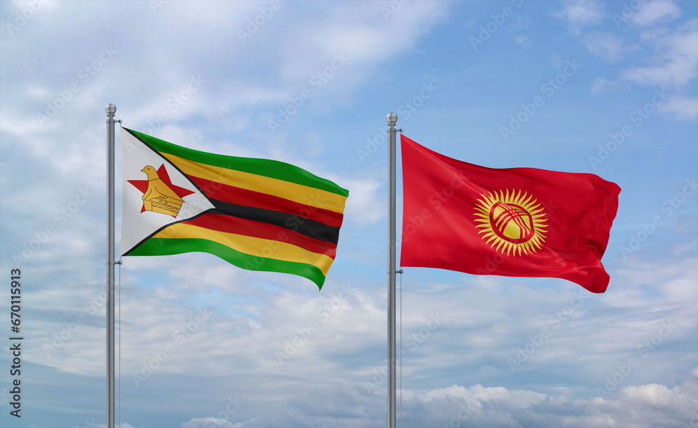 Kyrgyzstan and Zimbabwe flags, country relationship concept Kyrgyzstan and Zimbabwe flags, country relationship concept