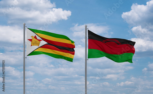 Malawi and Zimbabwe flags, country relationship concept