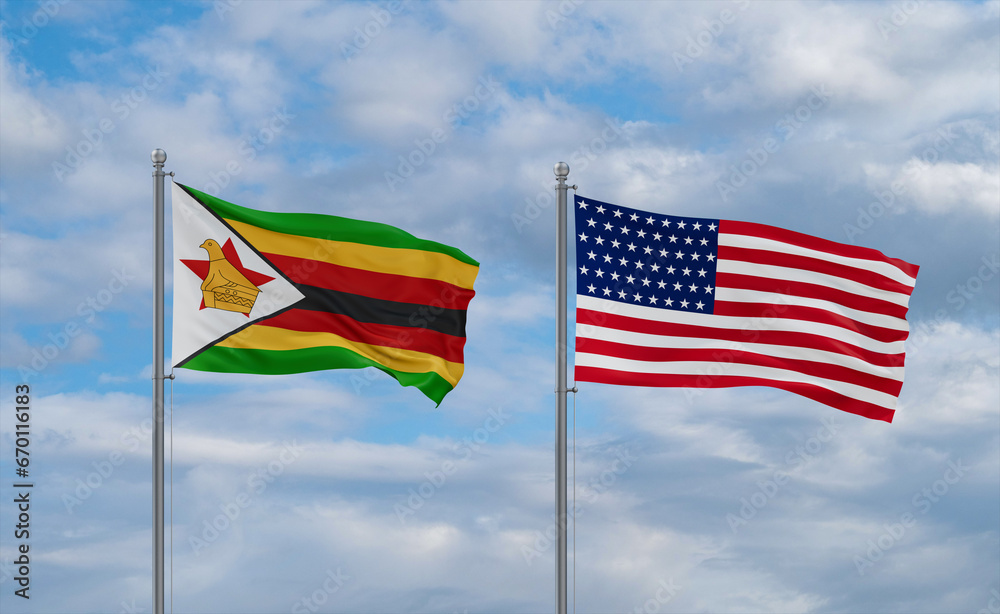 USA and Zimbabwe flags, country relationship concepts USA and Zimbabwe flags, country relationship concepts