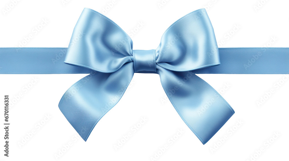 Beautiful shiny silk blue bow isolated on transparent background, decorative design png element, clip art festive object. - obrazy, fototapety, plakaty 