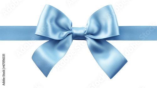 Beautiful shiny silk blue bow isolated on transparent background, decorative design png element, clip art festive object. photo