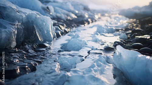 Close-Up of Icy Surface with Sunlight Reflections © betterpick|Art