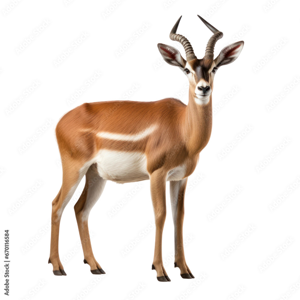 Beautiful antelope isolated on white or transparent background, png clipart element. Easy to place object on any other background.