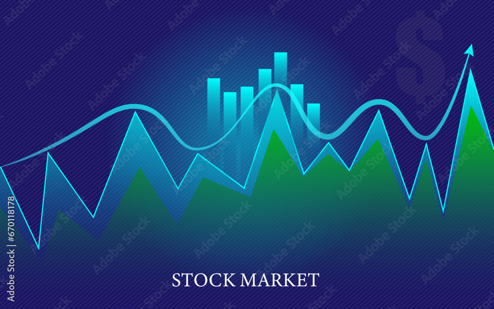 Stock market graph with bar, 2 graph and arrow background
