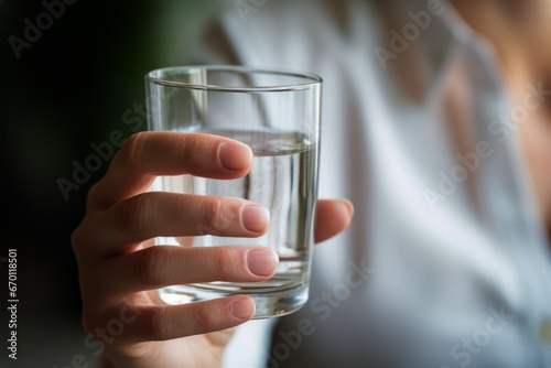 Human hands close up holding glass mineral water young man woman drinking fresh clear health pure refreshing beverage wellbeing thirsty detox aqua hydrate home natural liquid care transparent boy girl