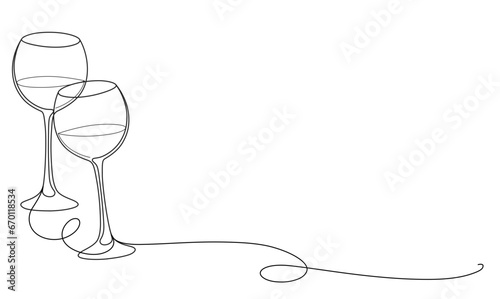 glass cheers line art style vector illustration. romantic wineglass continuous outline drawing