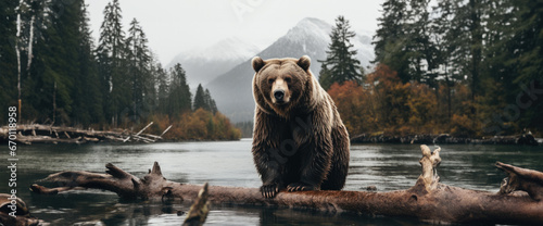 Bear in the Water created with Generative AI Technology, ai, generative