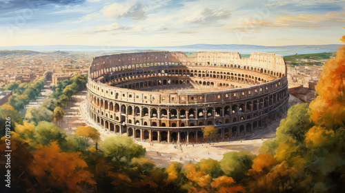 oil painting on canvas, Rome, Italy. The Colosseum or Coliseum
