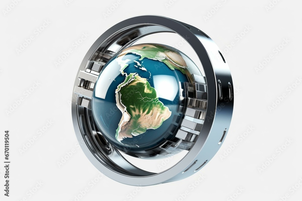 3D rendering of a bearing with an earth globe inside, isolated on ...