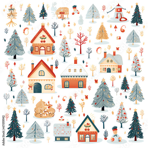 Wallpaper Mural Hand-drawn icon set of Christmas decorations in doodle style, elf hat, cookies, gifts collection set. Torontodigital.ca