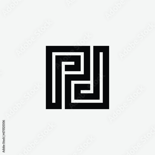 DP PD labyrinth maze square monogram letter initial based logo design