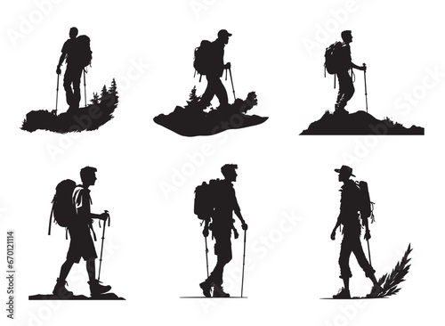 Hiking silhouette men vector
