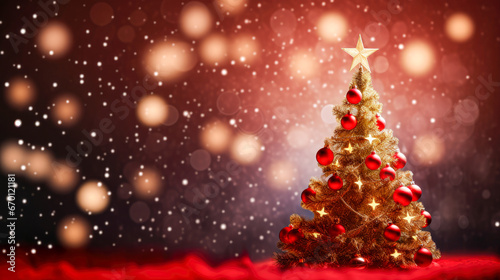 Christmas background with Christmas tree and bokeh lights. © mila103