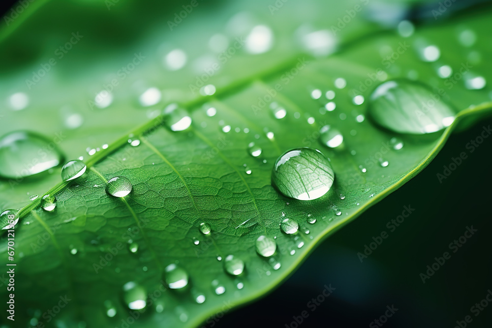 green leaf with water droplets