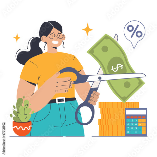 Tax optimization. Financial efficiency, budgeting and economy idea. Taxes planning, declaration preparing and calculation. Flat vector illustration