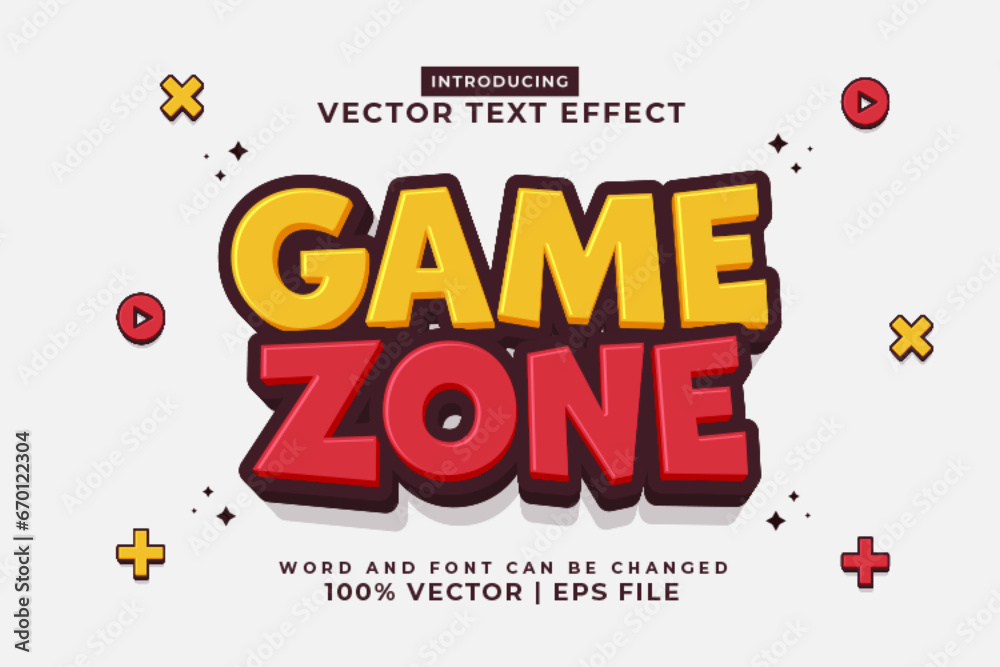 Editable text effect Game Zone 3d cartoon template style premium vector
