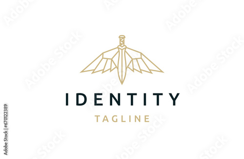 Sword wing with line art style logo design template flat vector