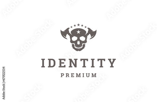 Skull axe logo design template flat vector