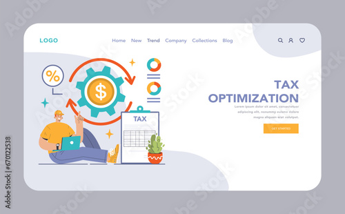 Tax optimization web banner or landing page. Financial efficiency, budgeting and economy idea. Taxes planning, declaration preparing and calculation. Flat vector illustration