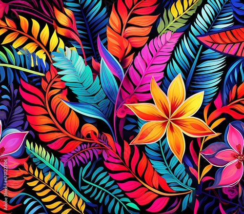 Lush Jungle Abstract  Colorful Leaves and Flowers in Bold Geometric Compositions