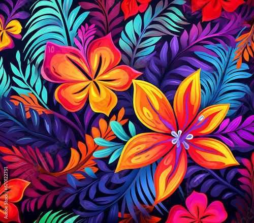Lush Jungle Abstract: Colorful Leaves and Flowers in Bold Geometric Compositions