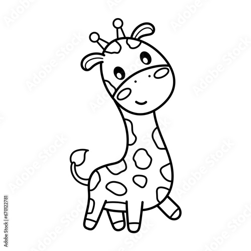 Giraffe. Coloring page, coloring book page. Black and white vector illustration.