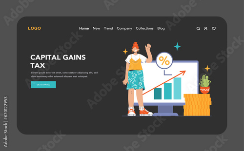 Tax optimization web banner or landing page dark or night mode. Financial efficiency, budgeting and economy idea. Taxes planning, declaration preparing and calculation. Flat vector illustration