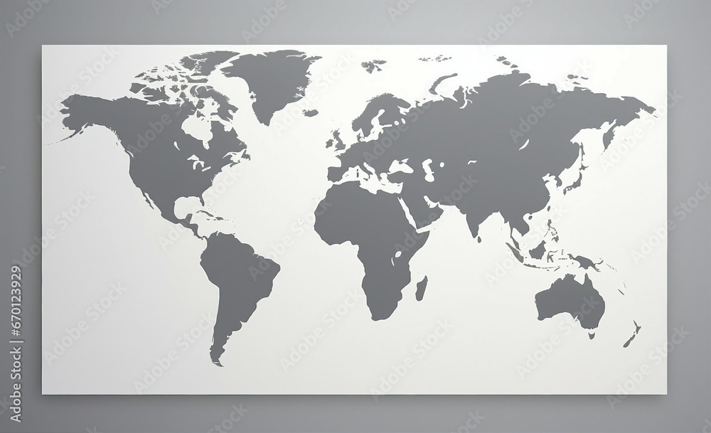 A world map hanging on a white wall A world map hanging on a white wall
