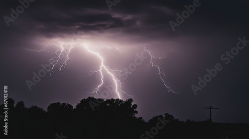 lightning in the night _A stunning image of a big lightning bolt in the sky, creating a contrast of light and dark. 