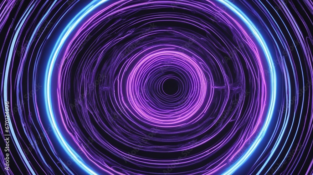 abstract background with spiral A blue and purple neon circle on a black canvas with a cloudy effect