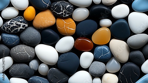 Um caminho de cascalho se estende pela moldura, cada pedra apresentando uma textura e cor distintas. Os seixos formam um mosaico tátil, convidando à exploração. photo