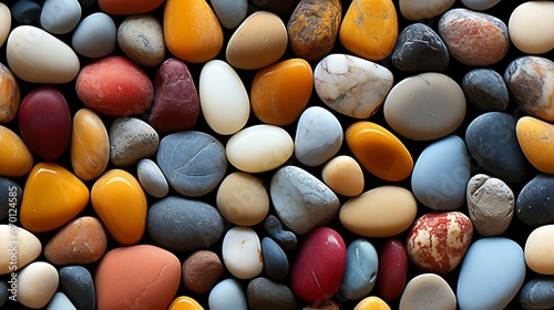 Um caminho de cascalho se estende pela moldura, cada pedra apresentando uma textura e cor distintas. Os seixos formam um mosaico tátil, convidando à exploração. photo